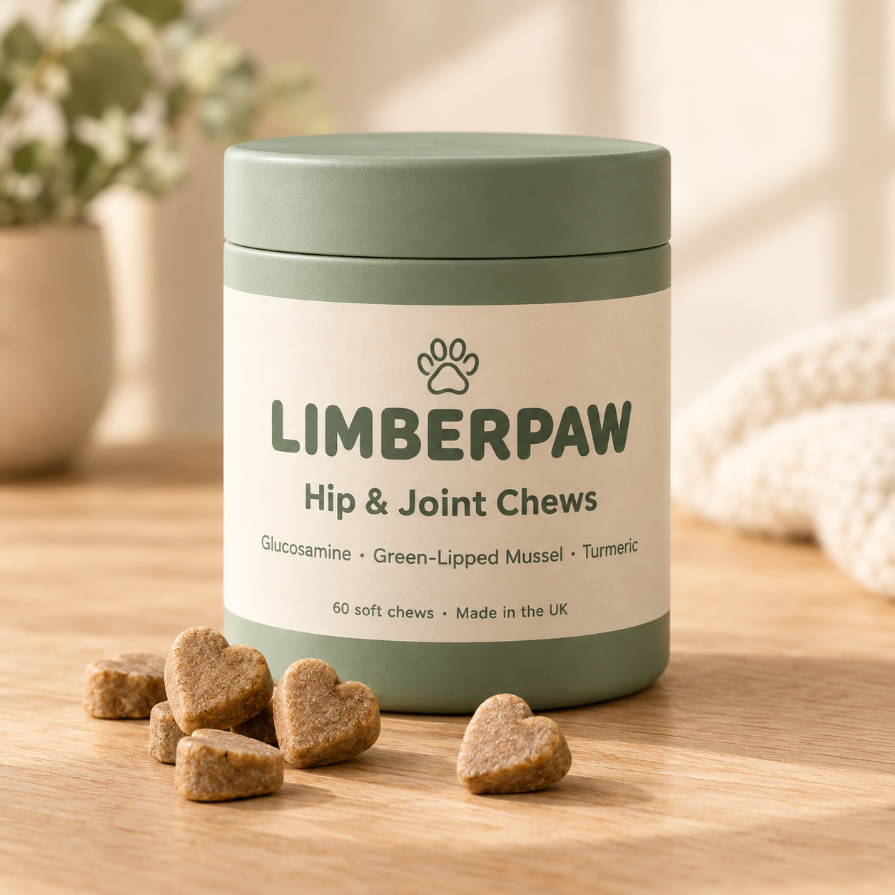 Limberpaw Hip & Joint Chews tub, 60 soft chews
